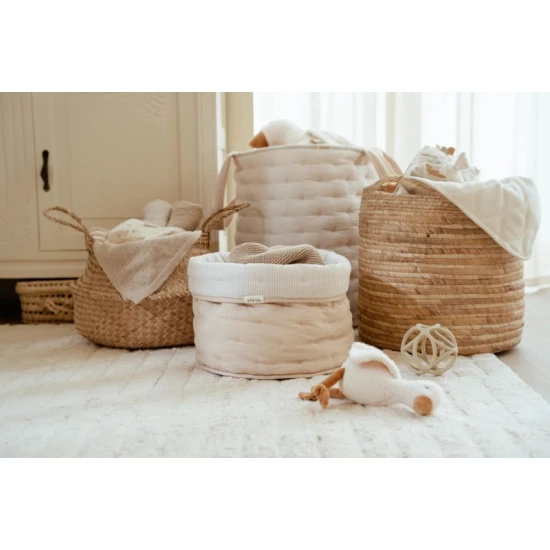 Little Dutch Košík textilní oboustranný velký Pure Soft Beige Stripe