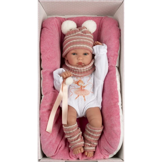 Llorens Bábátko s celovinylovým tělem holčička s pruhovanou čepičkou s bambulkou 35 cm
