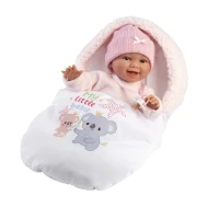 Llorens Bábátko se zvuky a měkkým tělem v růžovém spacím pytli Koala 38 cm