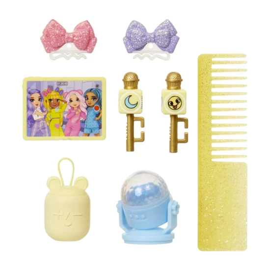 Junior Rainbow High Fashion panenka v pyžamu s pohyblivými klouby a dlouhými česatelnými vlasy – Pyžamová kolekce