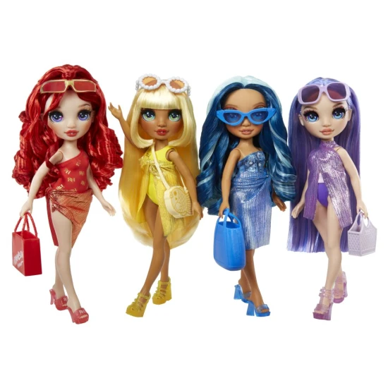 Fashion panenka v plavkách s doplňky a dlouhými česatelnými vlásky – Letní duhová kolekce