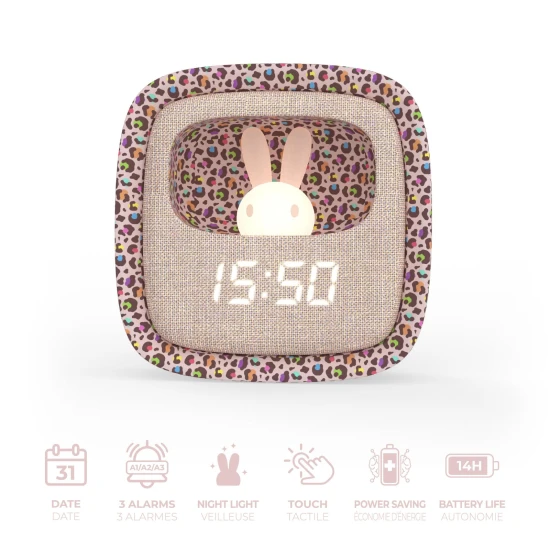 Budík a noční světlo MOB Billy Clock Rainbow Leopard