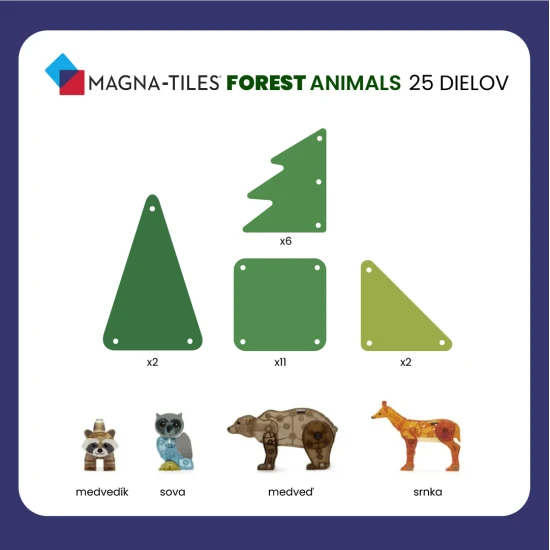 MAGNA-TILES Magnetická stavebnice Forest 25 dílů Magnetická stavebnice s figurkami lesních zvířátek.