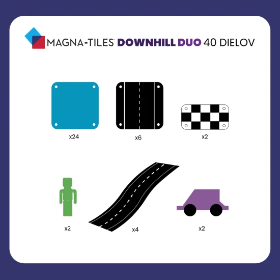 Magnetická stavebnice Downhill Duo 40 dílů. Skvělý dárek pro děti, které milují auta.