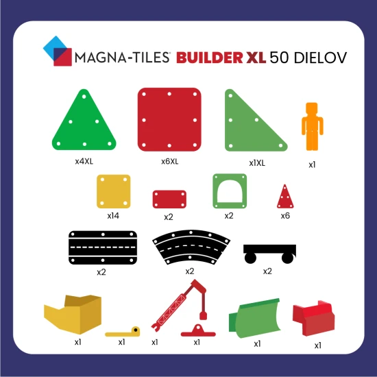 MAGNA-TILES Magnetická stavebnice Builder XL Trucks 50 dílů Magnetická stavebnice MAGNA-TILES pro malé stavitele.