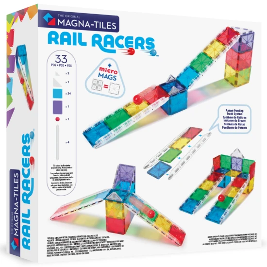 Magnetická stavebnice MAGNA-TILES Rail Racers – 33dílná kuličková dráha s kolejnicemi pro děti