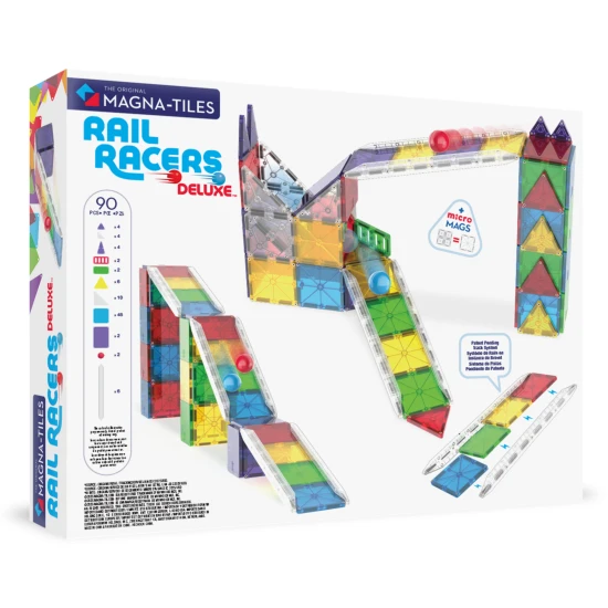 Magnetická stavebnice MAGNA-TILES Rail Racers Deluxe – dětská závodní dráha s kuličkami, kolejnicemi a rampami