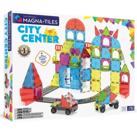 Magnetická stavebnice MAGNA-TILES City Center – 110 dílů s cestami, schody, auty a městskými prvky