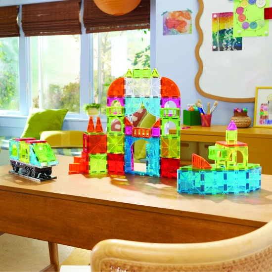 Magnetická stavebnice MAGNA-TILES City Center – 110 dílů s cestami, schody, auty a městskými prvky