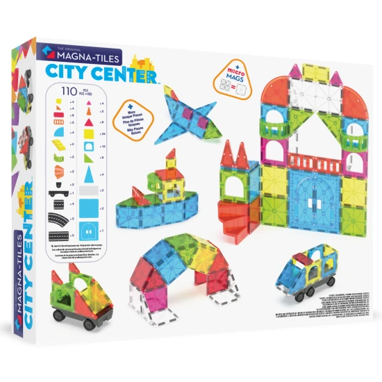 Magnetická stavebnice MAGNA-TILES City Center – 110 dílů s cestami, schody, auty a městskými prvky