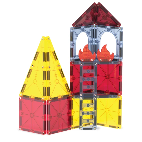 Magnetická stavebnice MAGNA-TILES Fire Rescue – dětské hasičské auto, figurka hasiče a ohnivé dílky