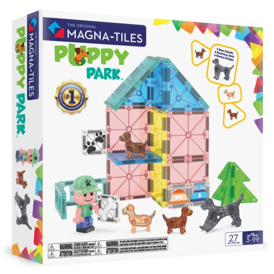Magnetická stavebnice MAGNA-TILES Puppy Park – dětská stavebnice se štěňátky, bazénem a výběhem