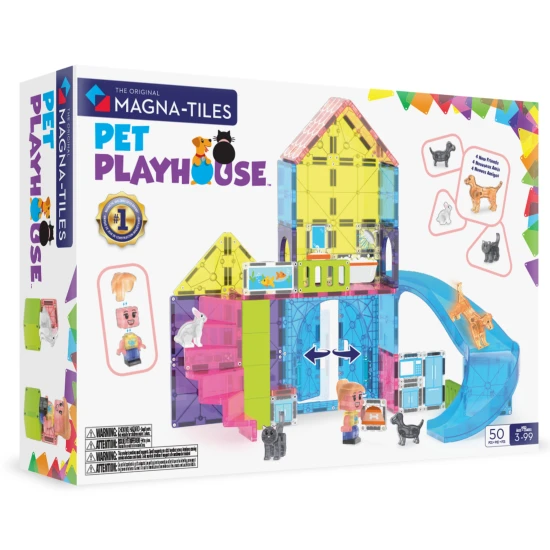 Magnetická stavebnice MAGNA-TILES Pet Playhouse – dětský domeček pro zvířata se skluzavkou, figurkami a doplňky