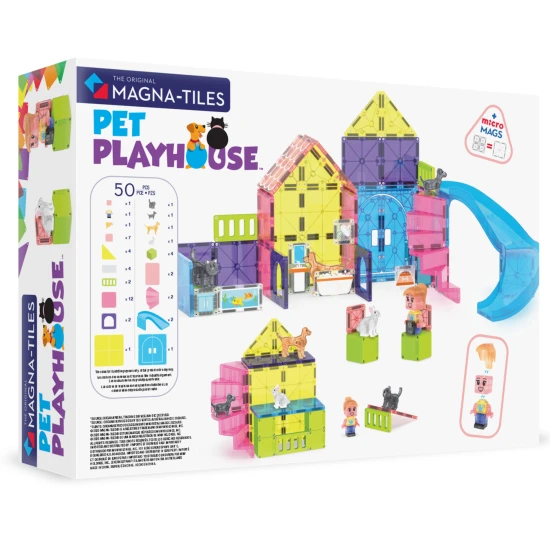 Magnetická stavebnice MAGNA-TILES Pet Playhouse – dětský domeček pro zvířata se skluzavkou, figurkami a doplňky