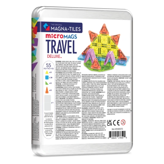 Magnetická stavebnice MAGNA-TILES Travel Set Deluxe - 55 mini dílků v plechovém pouzdře pro hru na cestách