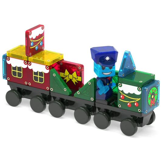 Magnetická stavebnice MAGNA-TILES microMAGS Adventní kalendář – 34 dílků s vánočními motivy, figurkami a mikropodvozkem