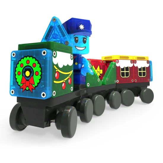 Magnetická stavebnice MAGNA-TILES microMAGS Adventní kalendář – 34 dílků s vánočními motivy, figurkami a mikropodvozkem