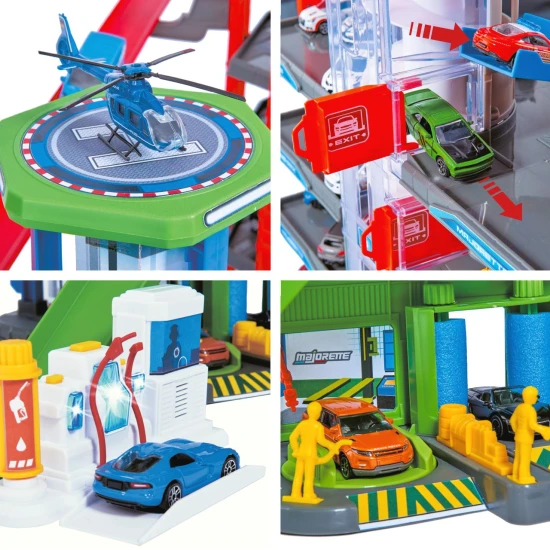 Garáž Super City se 6 autíčky a vlakem Garáž Super City se 6 autíčky a vlakem – Majorette MJ2009001