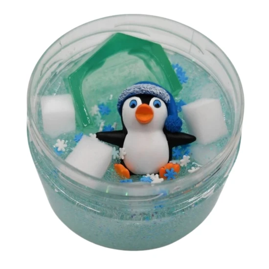 Slizáčik gelový Zimní s tučňákem – třpytivý gelový sliz s figurkou tučňáka