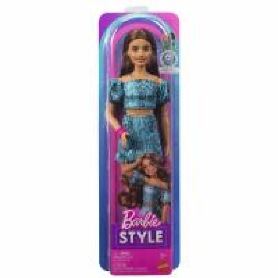 Barbie Fashionistas modelka v topu a sukni s petrolejovým potiskem
