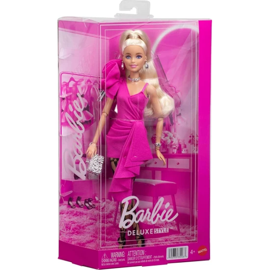 Barbie Deluxe Style modelka v růžových šatech s volánem