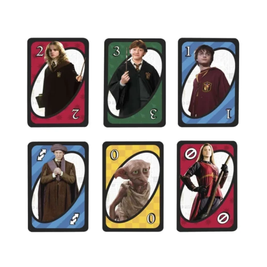 UNO Harry Potter karetní hra s postavami Harryho Pottera a speciálními akčními kartami.