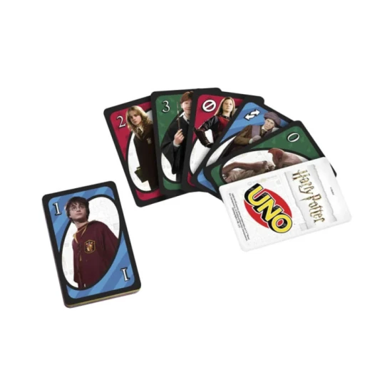 UNO Harry Potter karetní hra s postavami Harryho Pottera a speciálními akčními kartami.