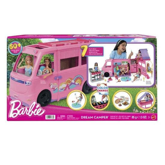 Barbie Karavan snů – Herní set s karavanem a stanem Barbie Karavan snů s hracím stanem a doplňky – hračka pro děti od 3 let, ideální pro dobrodružství a hraní venku.