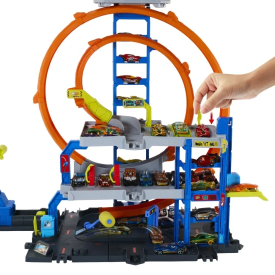 Hot Wheels City Maxi garáž s třemi patry, odpalovačem a funkční myčkou