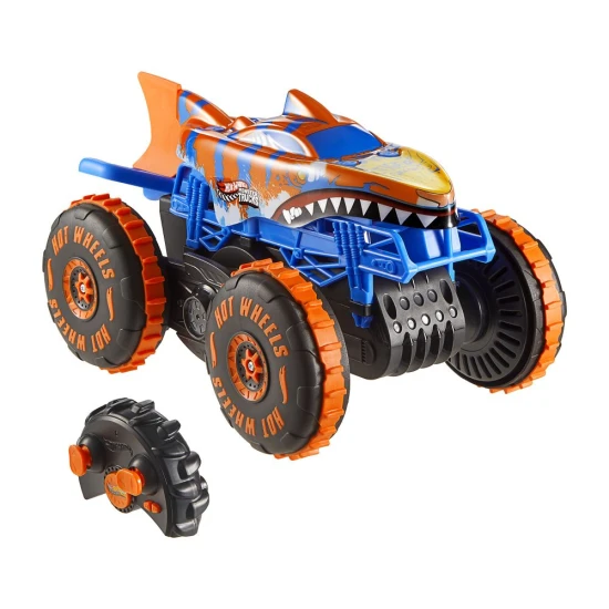 Hot Wheels Monster Trucks Lezec Tiger Shark RC jezdi po terénu a šplhá přes překážky
