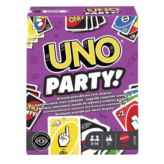 UNO Party – Speciální edice karetní hry pro větší skupiny hráčů s 168 kartami, novými pravidly a zábavnými interaktivními prvky