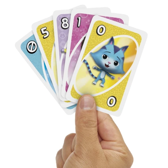 UNO Junior Kočičí verze z Gabby’s Dollhouse karetní hra pro děti s postavami z animovaného seriálu