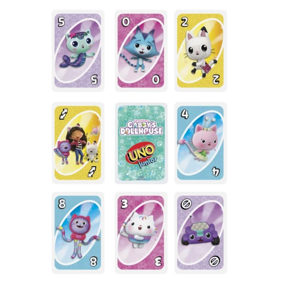 UNO Junior Kočičí verze z Gabby’s Dollhouse karetní hra pro děti s postavami z animovaného seriálu