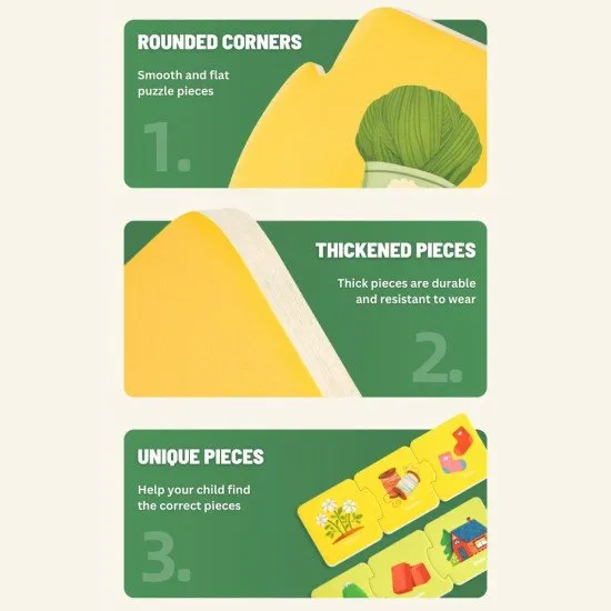 Originální sada puzzle vyrobená speciálně pro děti od 18 měsíců.