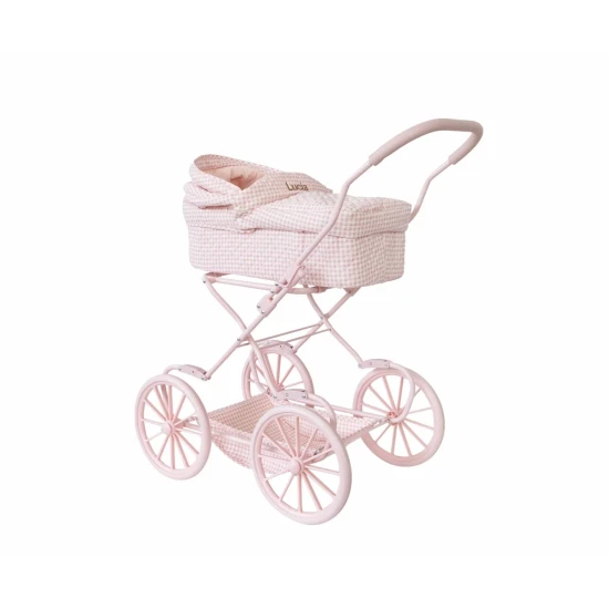 Retro kočárek pro panenky Pink Gingham - Monnëka TT-94036