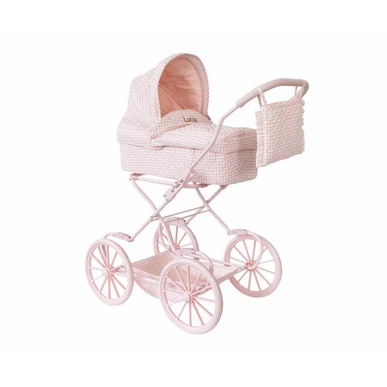 Retro kočárek pro panenky Pink Gingham - Monnëka TT-94036