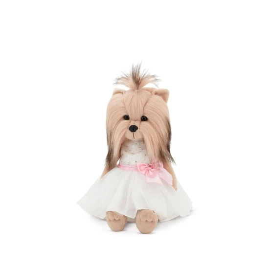 Plysovy pejsek Lucky Doggy Yoyo White Elegance yorksir v bilych satech – 38 cm