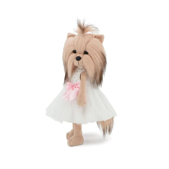 Plysovy pejsek Lucky Doggy Yoyo White Elegance yorksir v bilych satech – 38 cm