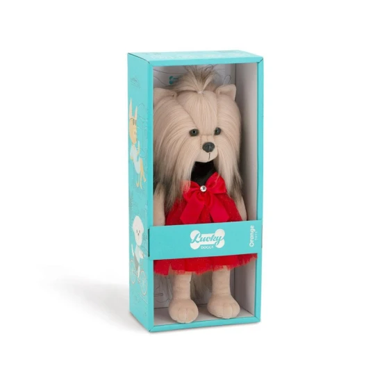 Plyšový pejsek yorkšírka Lucky Doggy Yoyo Fiesta v černo-červených tylových šatech s mašlí