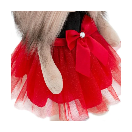 Plyšový pejsek yorkšírka Lucky Doggy Yoyo Fiesta v černo-červených tylových šatech s mašlí