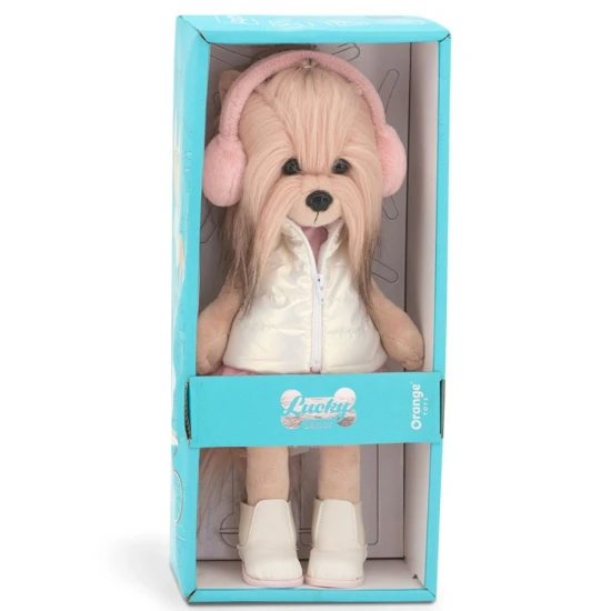 Lucky Doggy plyšový psík Yorkšírka Yoyo Pink Dream – růžové šaty, třpytivá vestička, huňaté klapky a zimní botičky