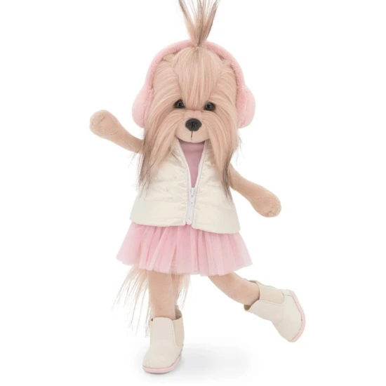 Lucky Doggy plyšový psík Yorkšírka Yoyo Pink Dream – růžové šaty, třpytivá vestička, huňaté klapky a zimní botičky