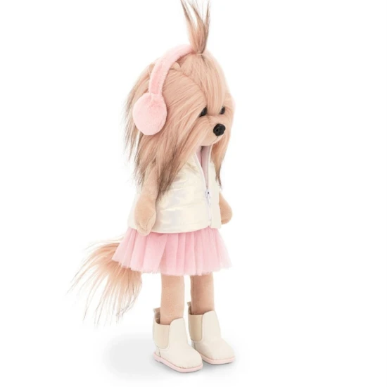 Lucky Doggy plyšový psík Yorkšírka Yoyo Pink Dream – růžové šaty, třpytivá vestička, huňaté klapky a zimní botičky