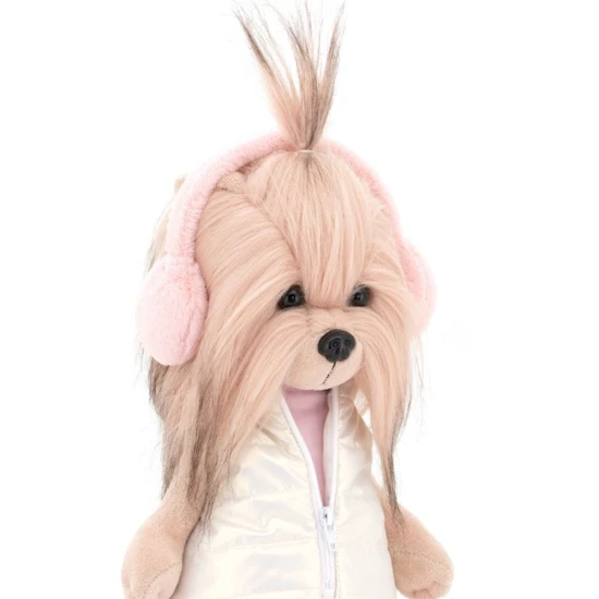 Lucky Doggy plyšový psík Yorkšírka Yoyo Pink Dream – růžové šaty, třpytivá vestička, huňaté klapky a zimní botičky