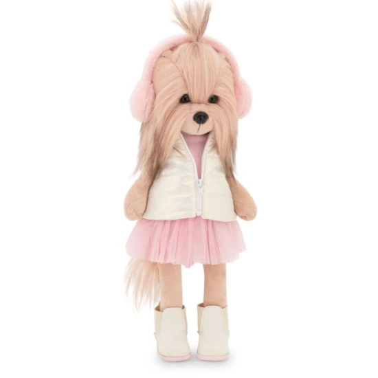 Lucky Doggy plyšový psík Yorkšírka Yoyo Pink Dream – růžové šaty, třpytivá vestička, huňaté klapky a zimní botičky