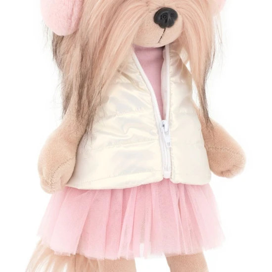 Lucky Doggy plyšový psík Yorkšírka Yoyo Pink Dream – růžové šaty, třpytivá vestička, huňaté klapky a zimní botičky