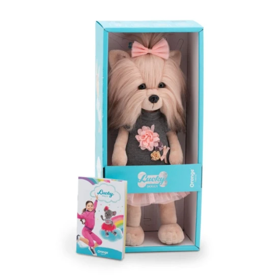 Plysovy pejsek Lucky Doggy Yoyo Tea Rose yorksir v ruzovych satech – 38 cm