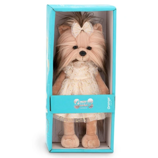 Plyšový pejsek yorkšírka Lucky Doggy Yoyo Starlight ve zlatých tylových šatech s mašličkou