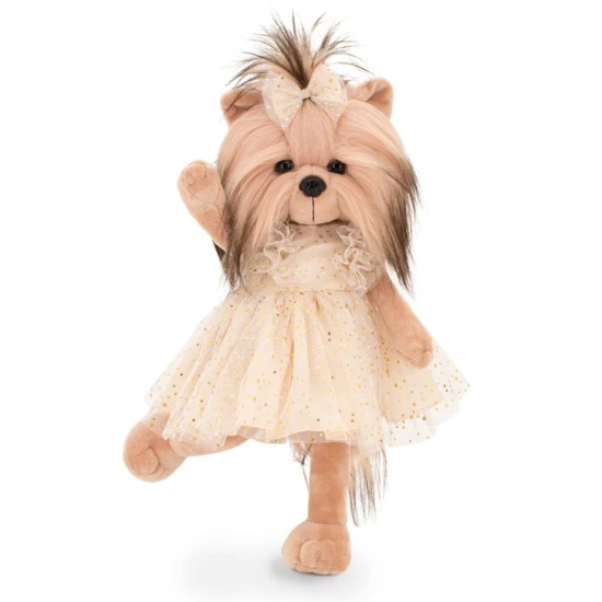 Plyšový pejsek yorkšírka Lucky Doggy Yoyo Starlight ve zlatých tylových šatech s mašličkou