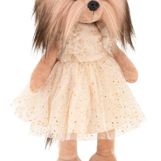 Plyšový pejsek yorkšírka Lucky Doggy Yoyo Starlight ve zlatých tylových šatech s mašličkou